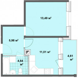 Однокомнатная квартира 35.12 м²