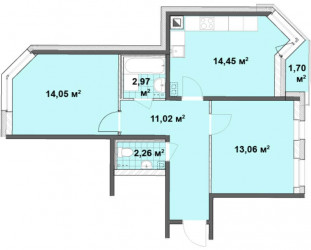 Двухкомнатная квартира 57.81 м²